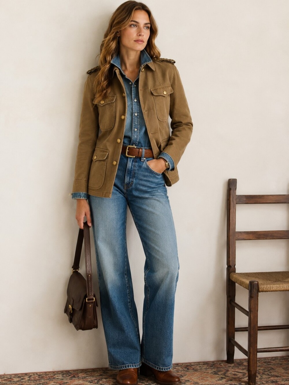 Ralph Lauren Denim & Supply Military Jacket Utility Safari Cotton Tan Size L